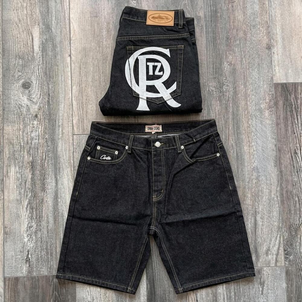 Corteiz black denim shorts size